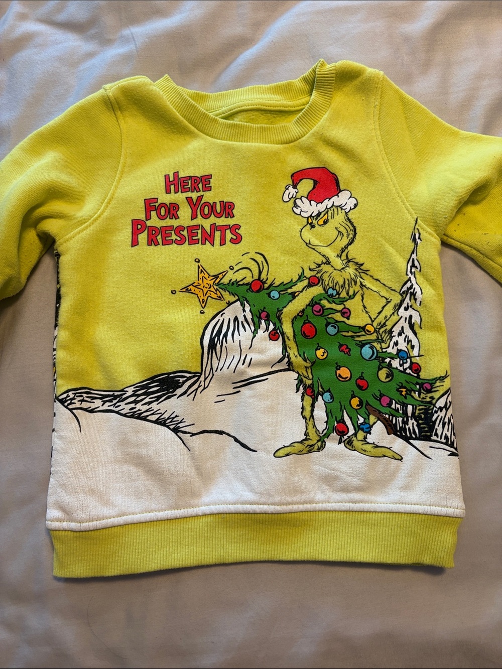 Kids' Grinch Holiday Sweatshirt - Lime Green. Front and back design